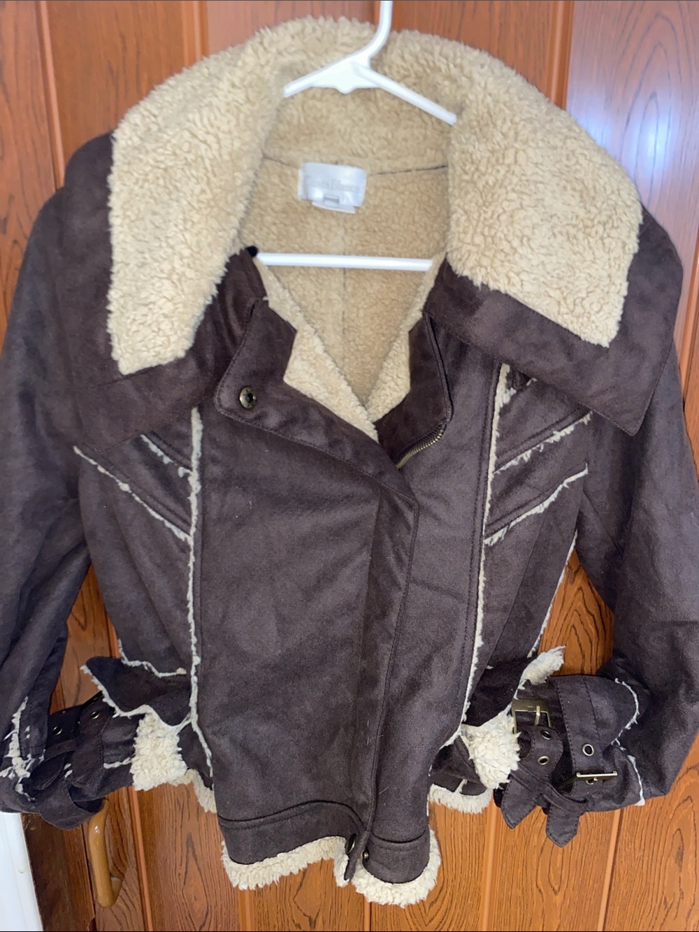 Vintage Shearling-Lined Faux Suede Jacket - Dark Brown
